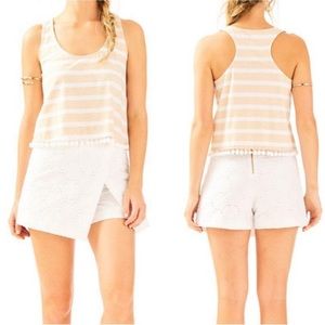 Lilly Pulitzer Crop Top Poms Tassels Striped Nude White XS NWOT